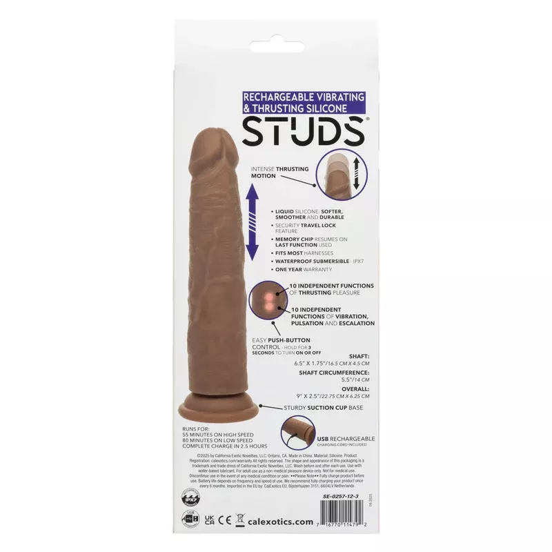 CalExotics Rechargeable Vibrating and Thrusting Silicone Stud – Brown